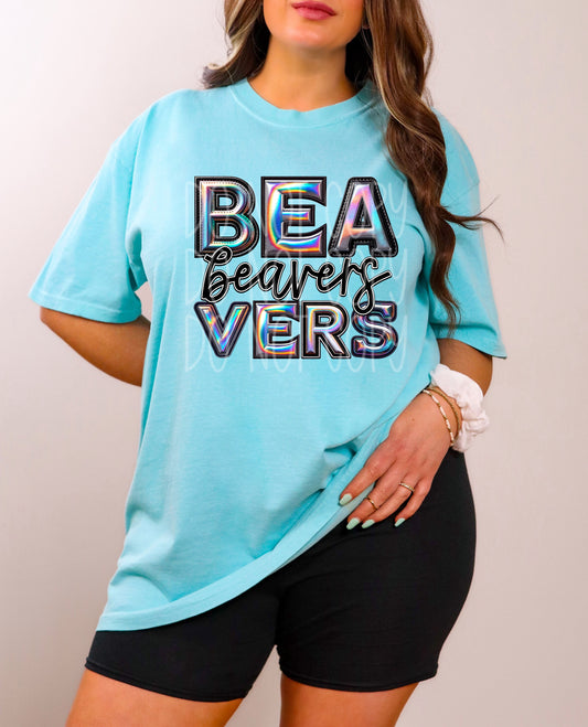 Beavers Mascot Iridescent Effect Ready to Press Transfer DTF Transfer Sublimation Transfer