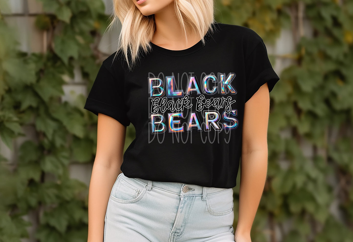 Black Bears Mascot Iridescent Effect Ready to Press Transfer DTF Transfer Sublimation Transfer