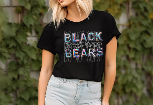 Black Bears Mascot Iridescent Effect Ready to Press Transfer DTF Transfer Sublimation Transfer