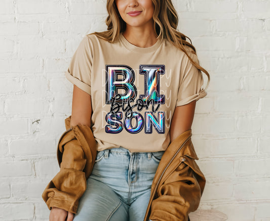 Bison Mascot Iridescent Effect Ready to Press Transfer DTF Transfer Sublimation Transfer