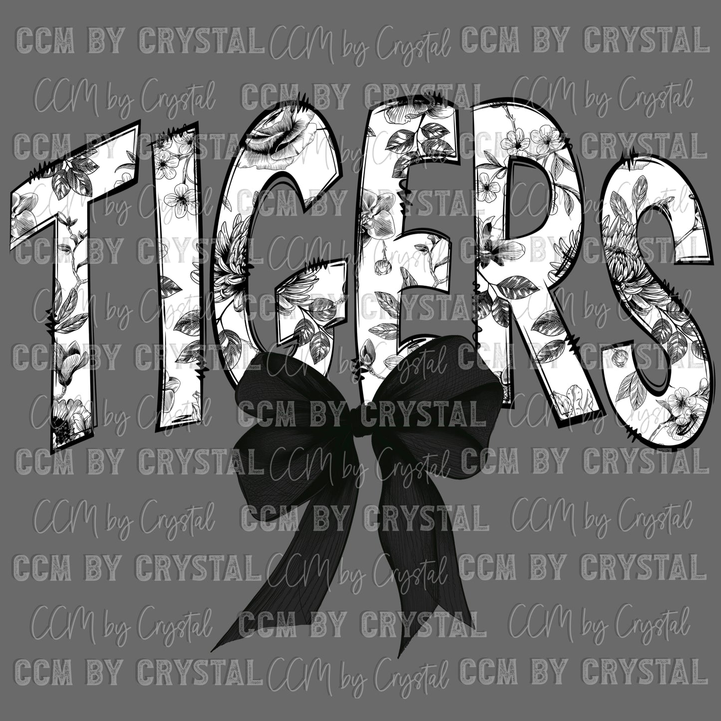 Black and White Tigers Mascot Toile Flowers Ready to Press Transfer DTF Transfer Sublimation Transfer