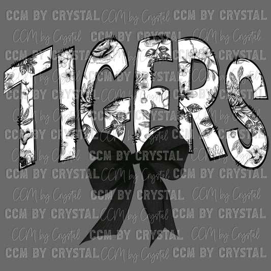 Black and White Tigers Mascot Toile Flowers Ready to Press Transfer DTF Transfer Sublimation Transfer