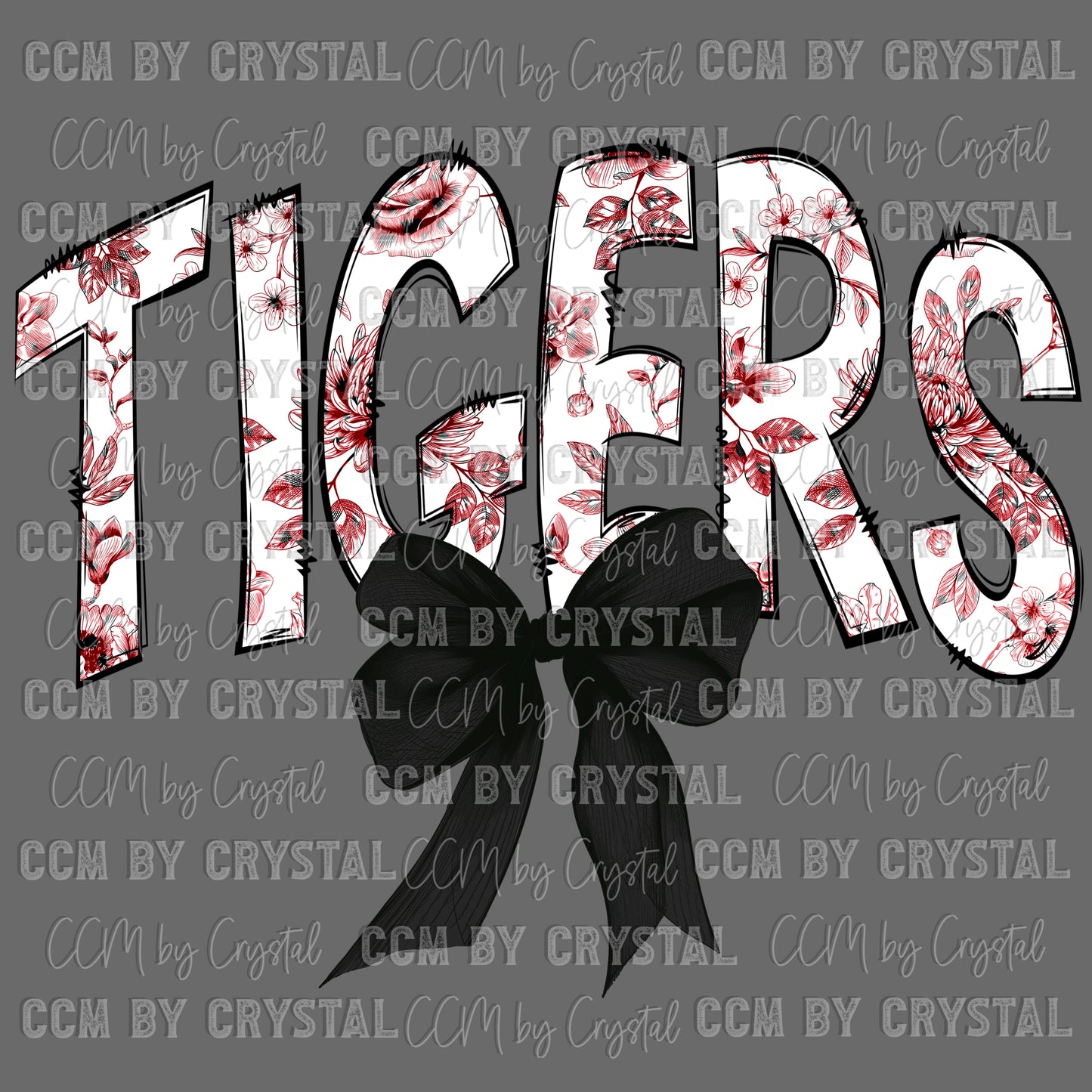 Red Black and White Tigers Mascot Toile Flowers Ready to Press Transfer DTF Transfer Sublimation Transfer