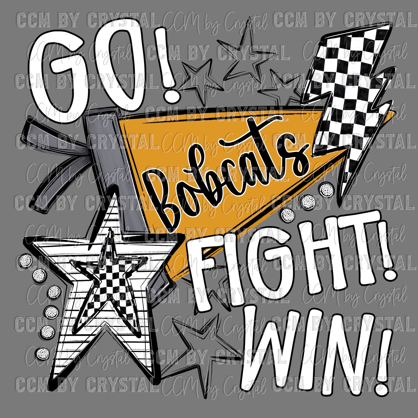Go Fight Win Bobcats Gold Mascot Ready to Press Transfer DTF Transfer Sublimation Transfer