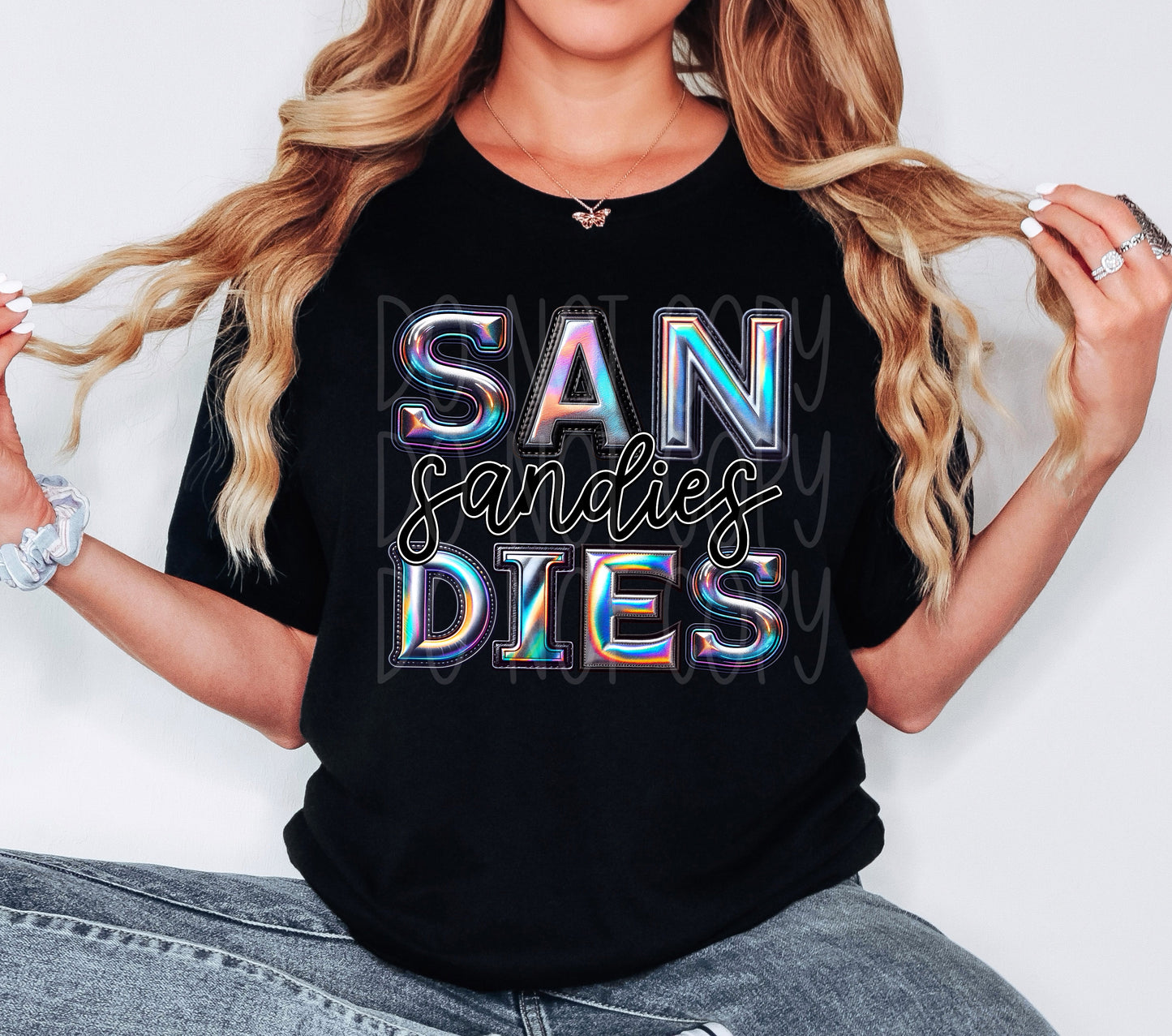 Sandies Mascot Iridescent Effect Ready to Press Transfer DTF Transfer Sublimation Transfer