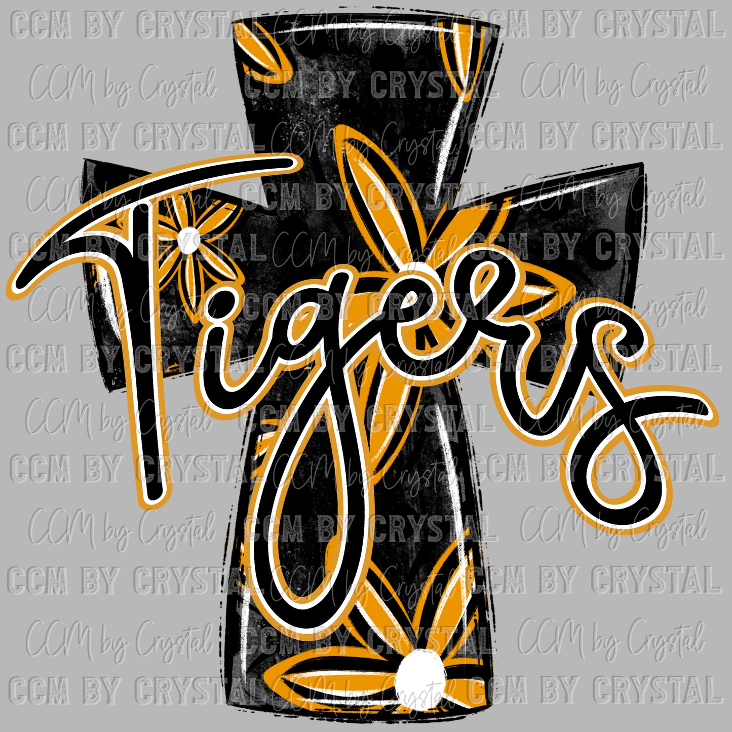 Tigers Cross Gold and Black Mascot Ready to Press Transfer DTF Transfer Sublimation Transfer