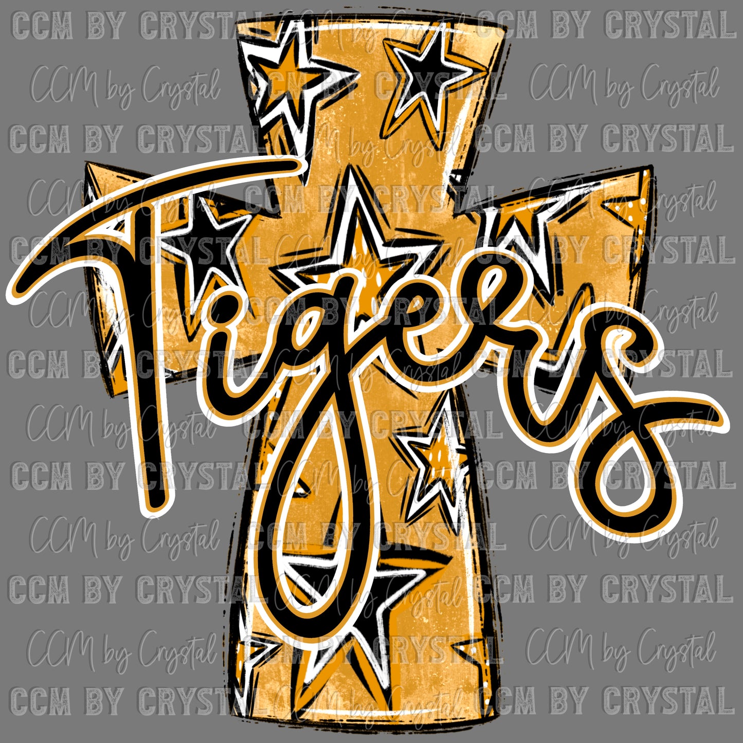 Tigers Cross Gold and Black Mascot Ready to Press Transfer DTF Transfer Sublimation Transfer