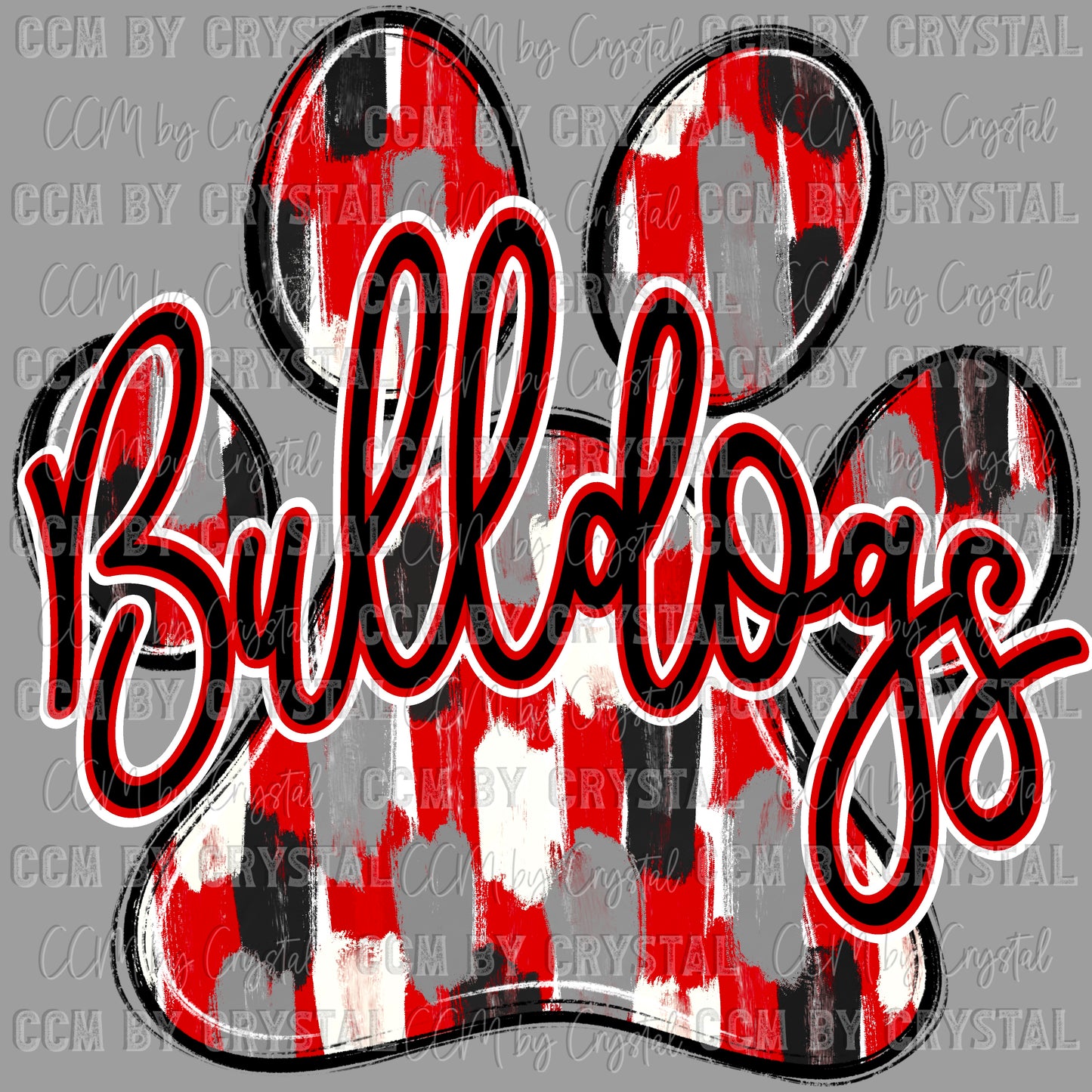 Bulldogs Paw red brushstrokes Mascot Ready to Press Transfer DTF Transfer Sublimation Transfer