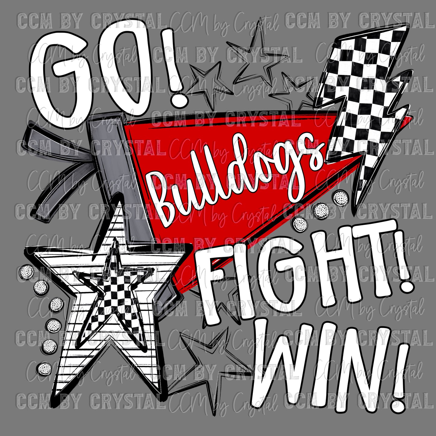 Go Fight Win Bulldogs red Pennant Mascot Ready to Press Transfer DTF Transfer Sublimation Transfer