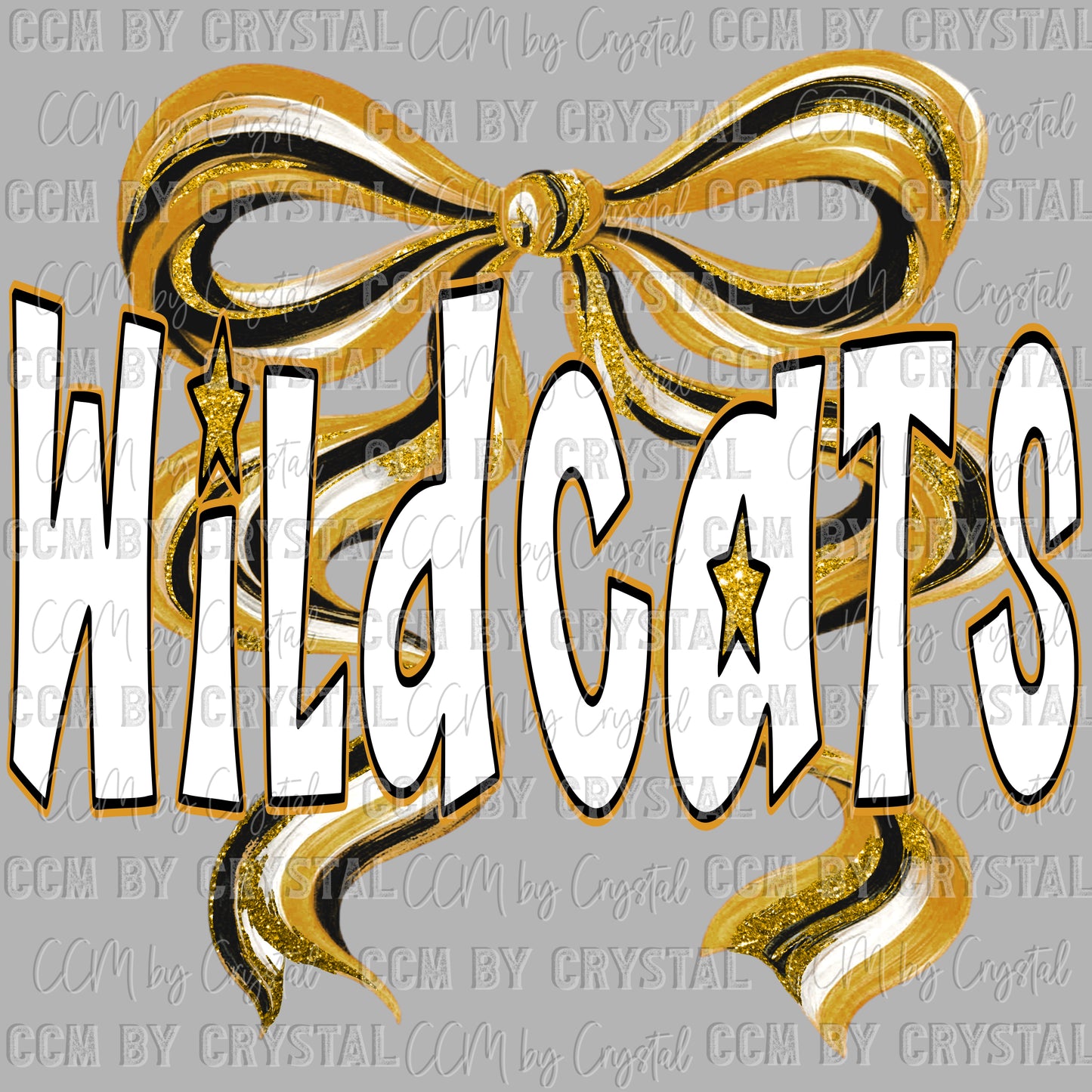 Wildcats Bow Gold Mascot Ready to Press Transfer DTF Transfer Sublimation Transfer