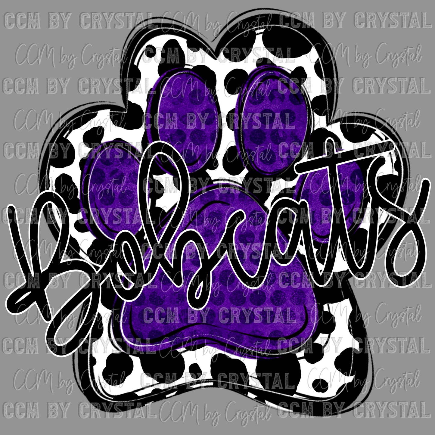 Bobcats Mascot Paw Purple Ready to Press Transfer DTF Transfer Sublimation Transfer