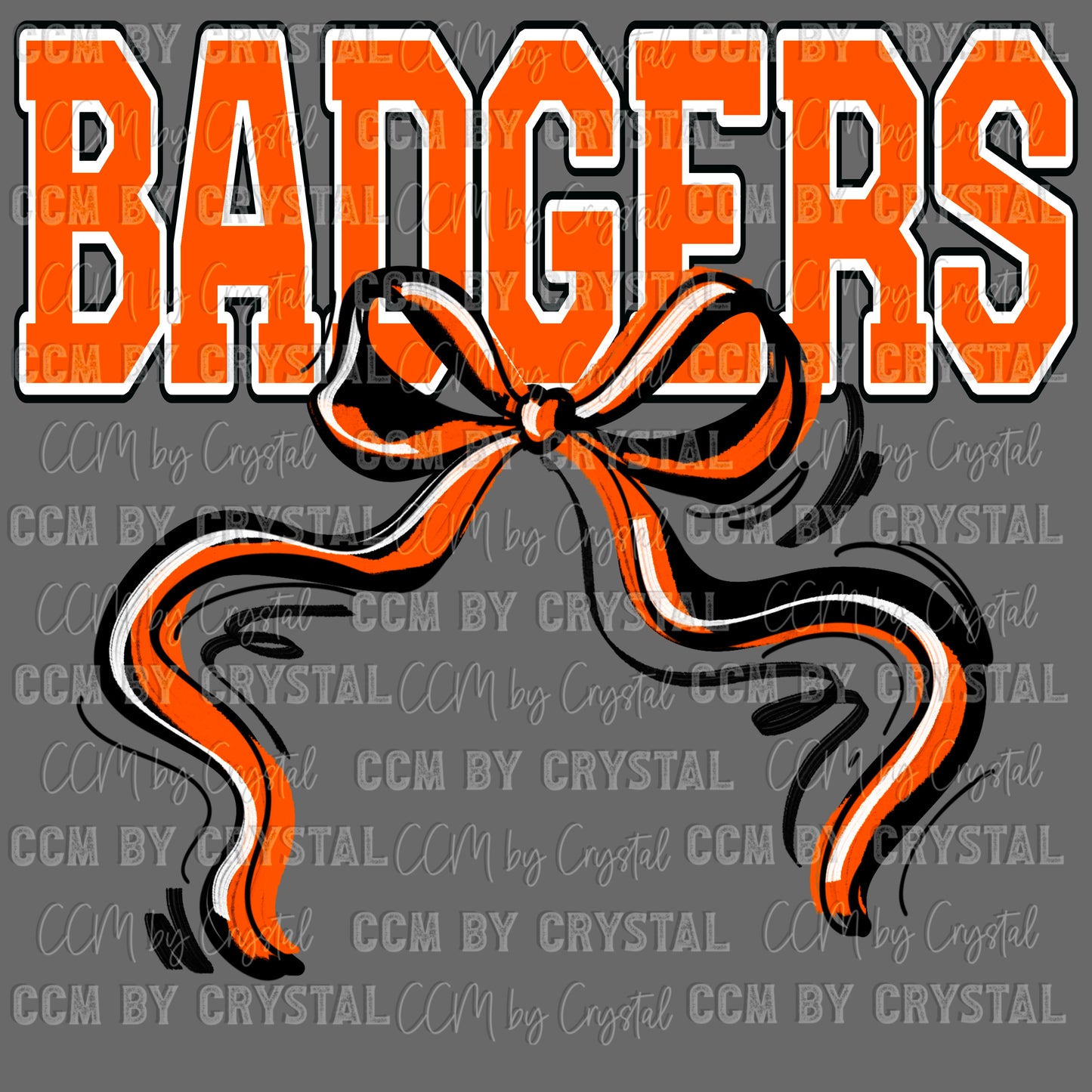 Badgers Bow Black White and Orange Mascot Ready to Press Transfer DTF Transfer Sublimation Transfer