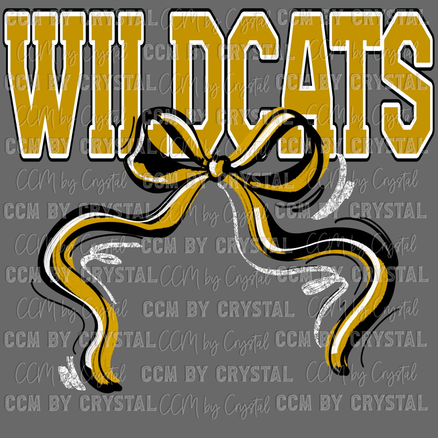 Wildcats Bow Black Gold White Mascot Ready to Press Transfer DTF Transfer Sublimation Transfer