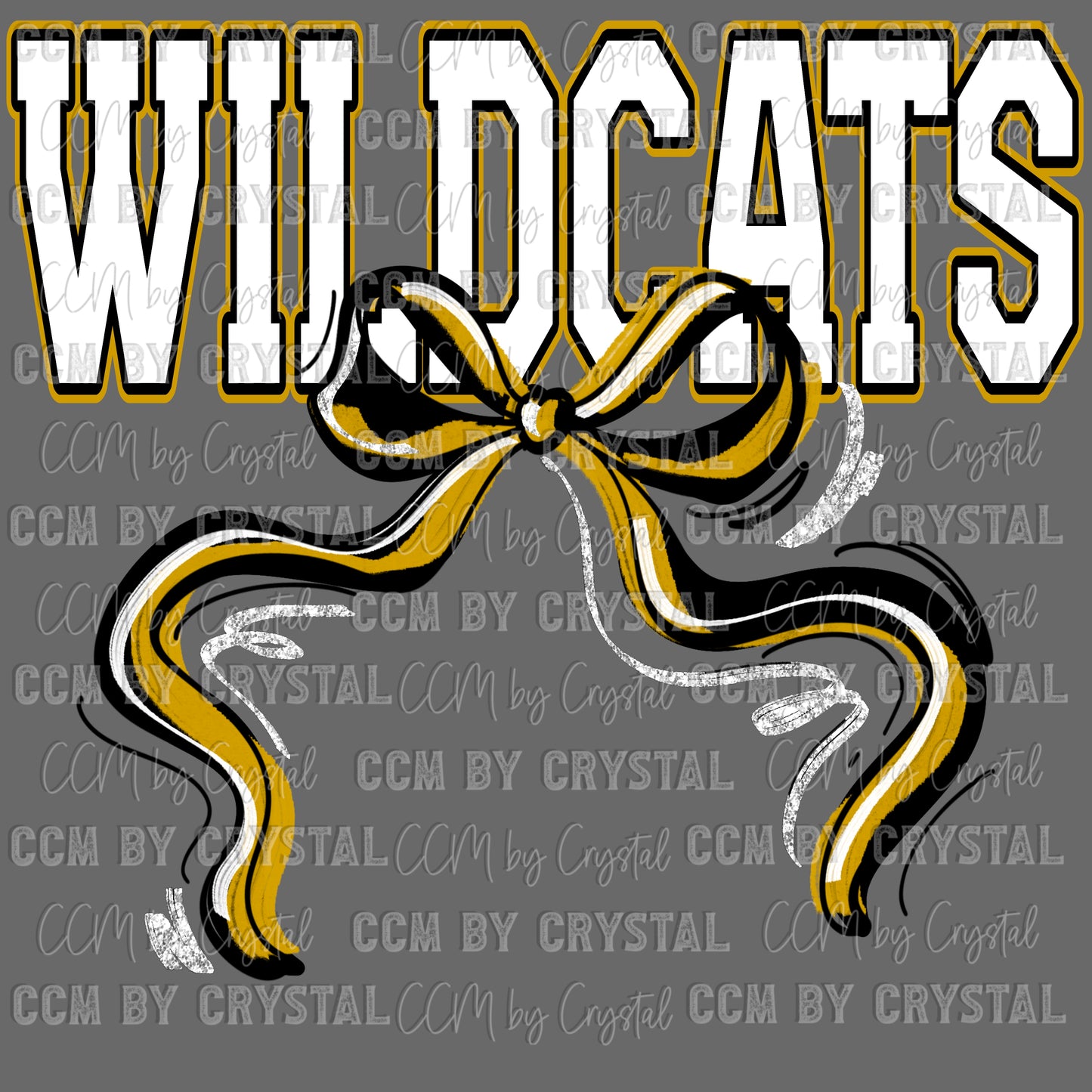 Wildcats Bow Black Gold White Mascot Ready to Press Transfer DTF Transfer Sublimation Transfer
