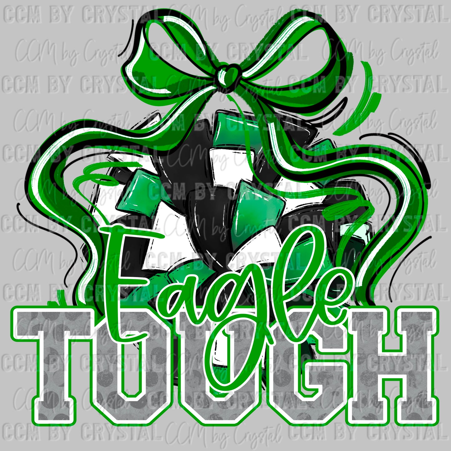 Eagle Tough Cheer Pom Pom Green Mascot Ready to Press Transfer DTF Transfer Sublimation Transfer
