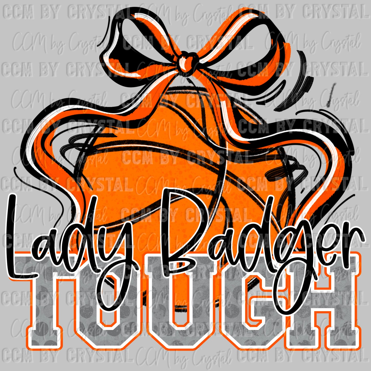 Lady Badger Tough Basketball Orange Mascot Ready to Press Transfer DTF Transfer Sublimation Transfer
