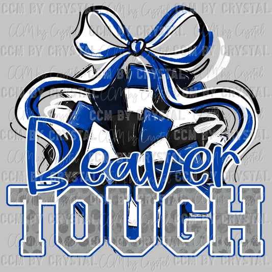 Beaver Tough Cheer Pompom Blue Mascot Ready to Press Transfer DTF Transfer Sublimation Transfer