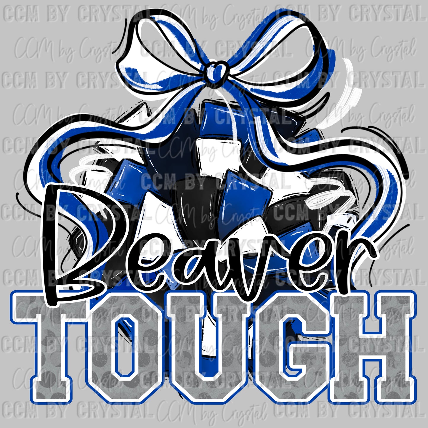 Beaver Tough Cheer Pompom Blue Mascot Ready to Press Transfer DTF Transfer Sublimation Transfer