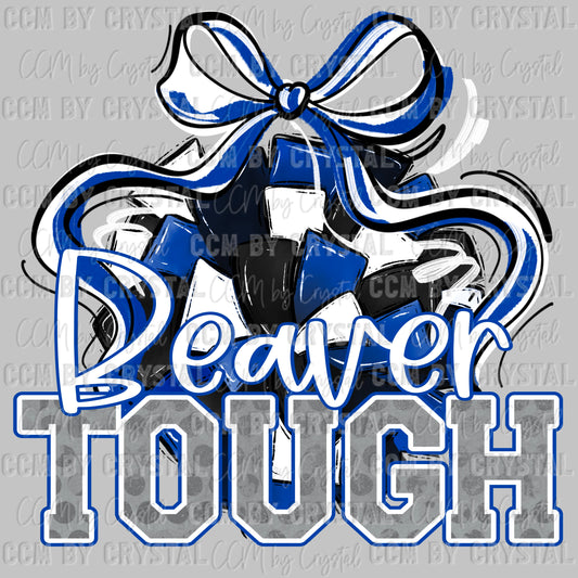 Beaver Tough Cheer Pompom Blue Mascot Ready to Press Transfer DTF Transfer Sublimation Transfer