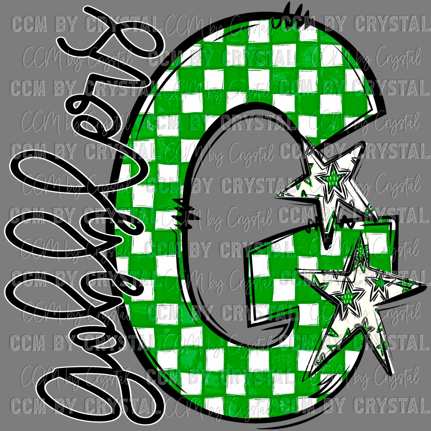 G Gobblers Cuero Green Checkered Sports Mascot Ready to Press Transfer DTF Transfer Sublimation Transfer