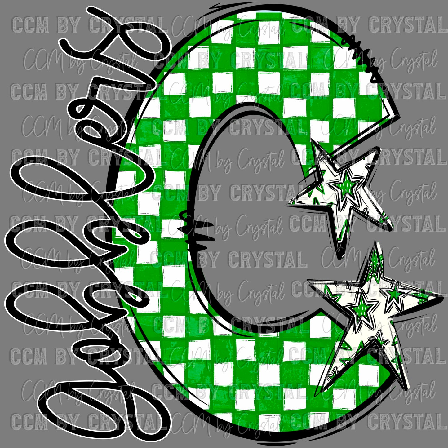 C Gobblers Cuero Green Checkered Sports Mascot Ready to Press Transfer DTF Transfer Sublimation Transfer