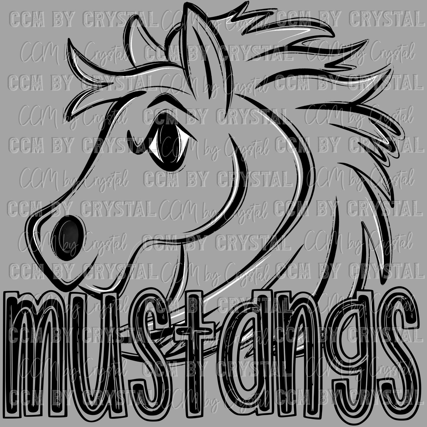 Mustangs Doodle Mascot Sports Ready to Press Transfer DTF Transfer Sublimation Transfer