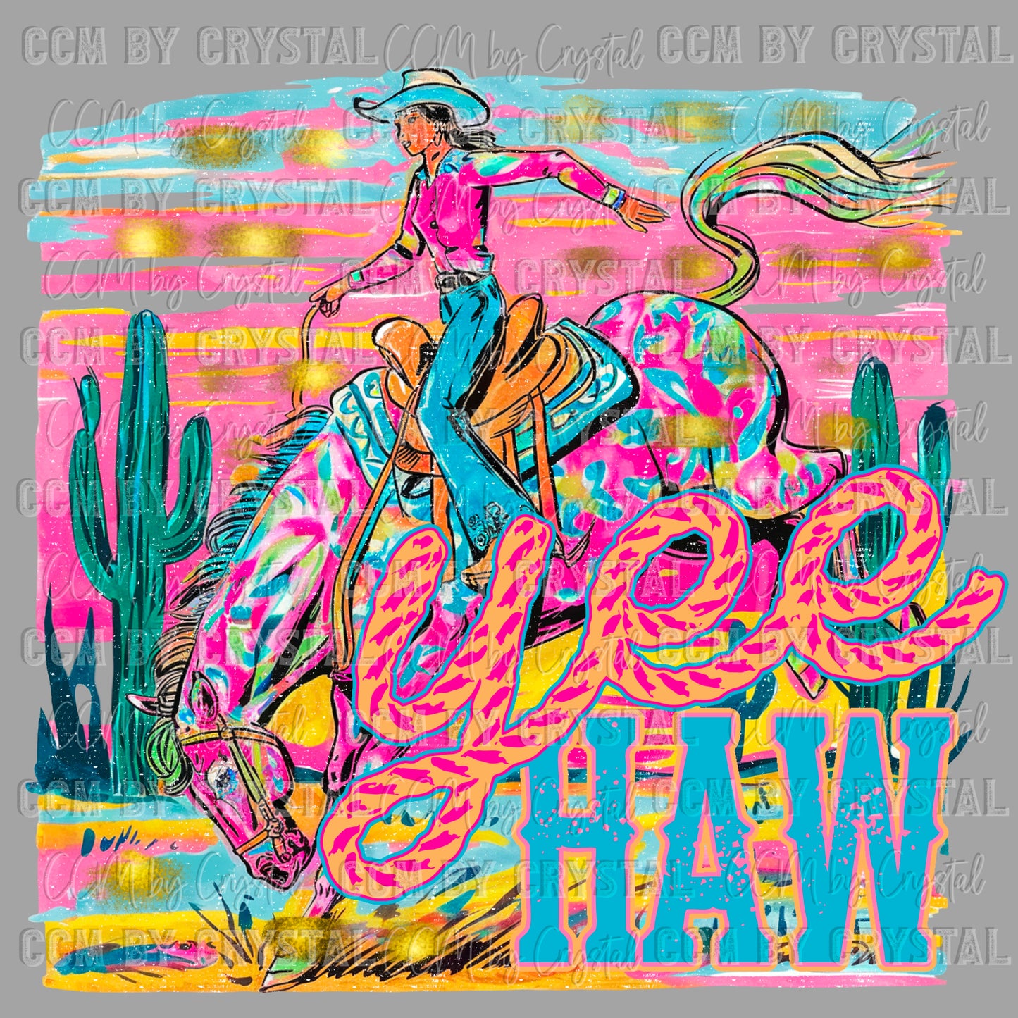 Yee Haw Colorful Cowgirl Ready to Press Transfer DTF Transfer Sublimation Transfer