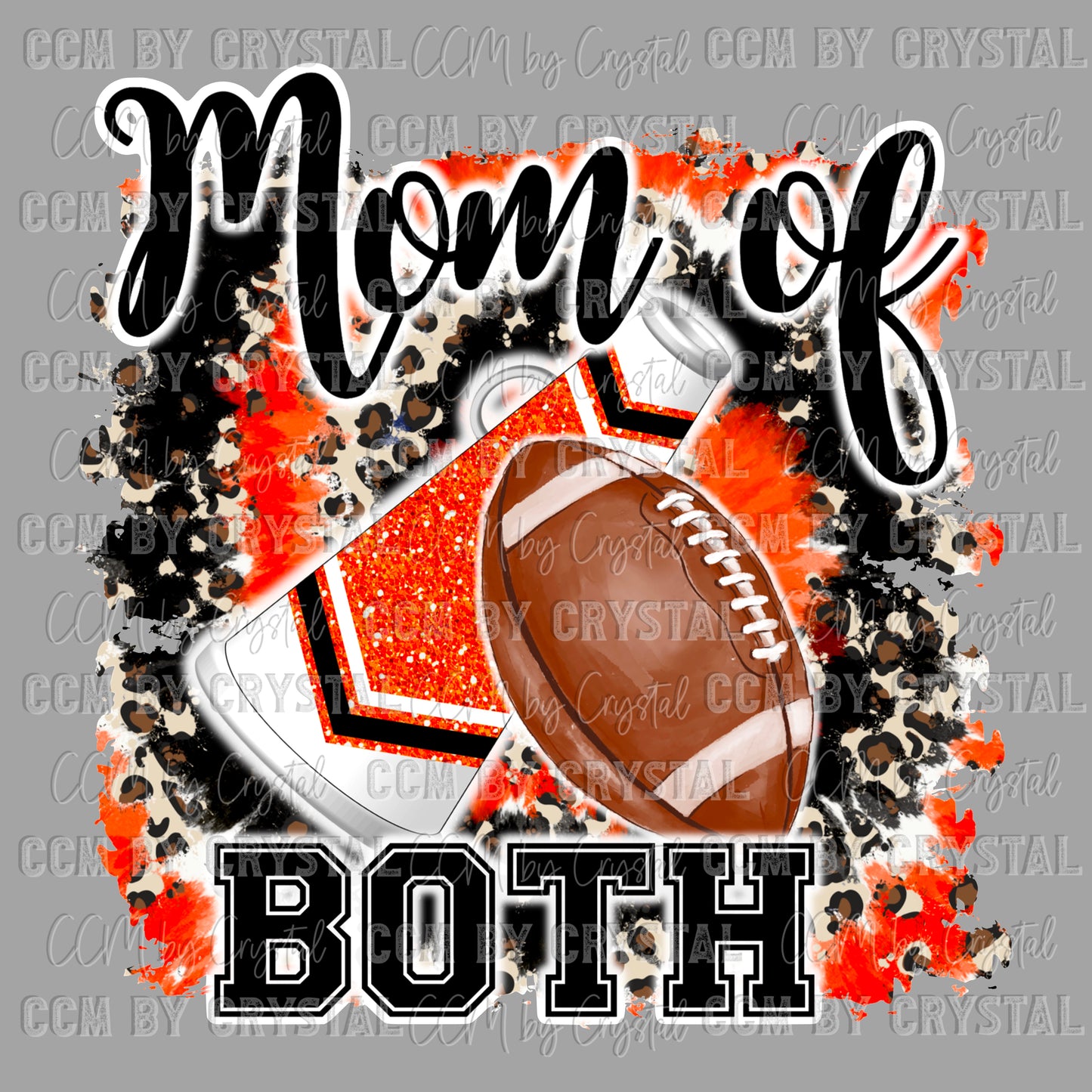 Mom of Both Football Cheer Pom Pom Orange Ready to Press Transfer DTF Transfer Sublimation Transfer