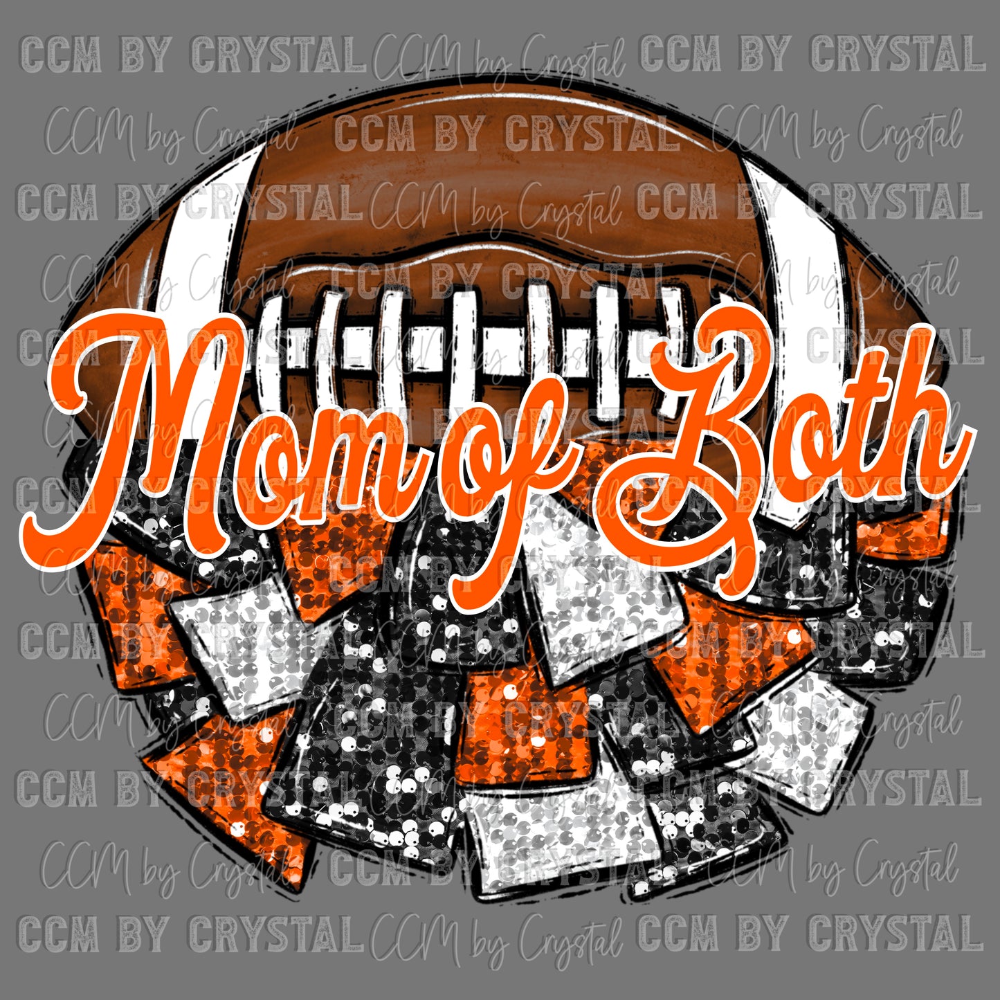 Mom of Both Football Cheer Pom Pom Orange Ready to Press Transfer DTF Transfer Sublimation Transfer