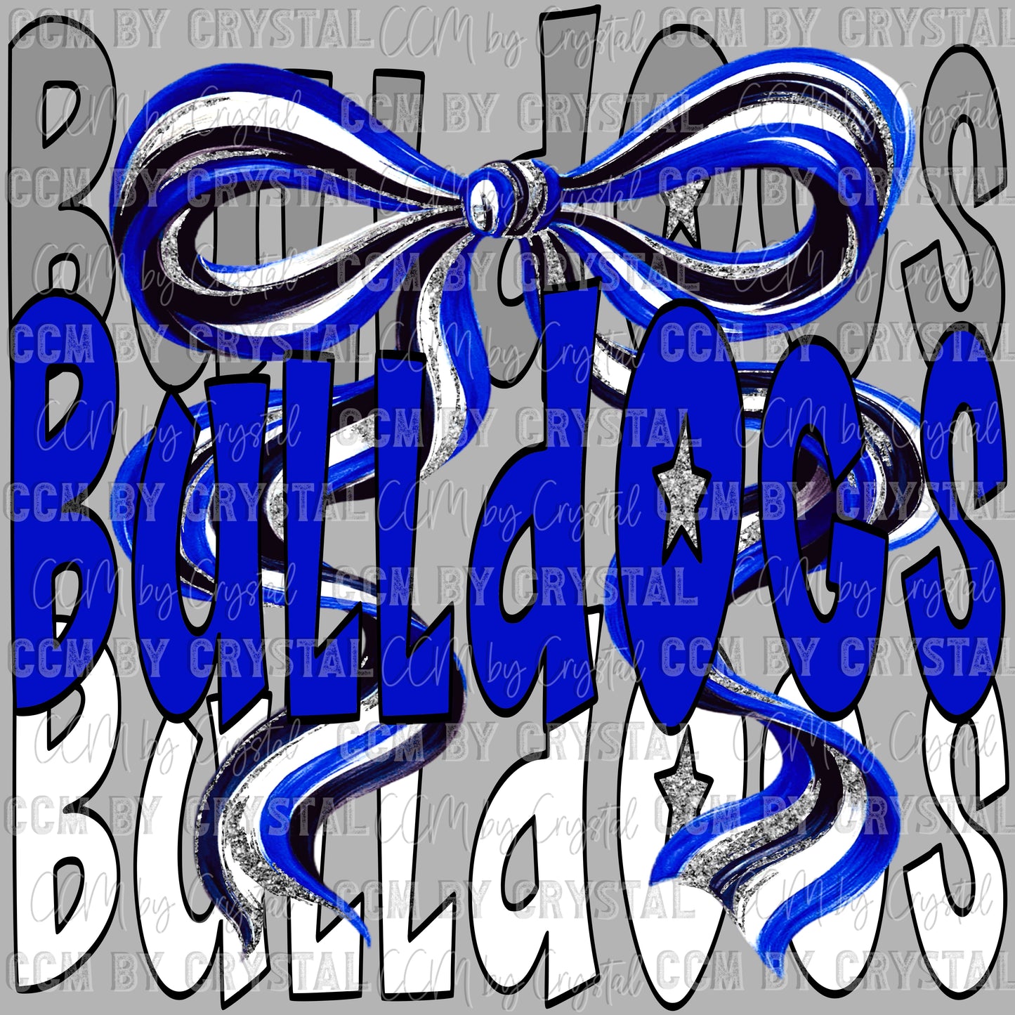 Bulldogs Bow Mascot Blue Ready to Press Transfer DTF Transfer Sublimation Transfer