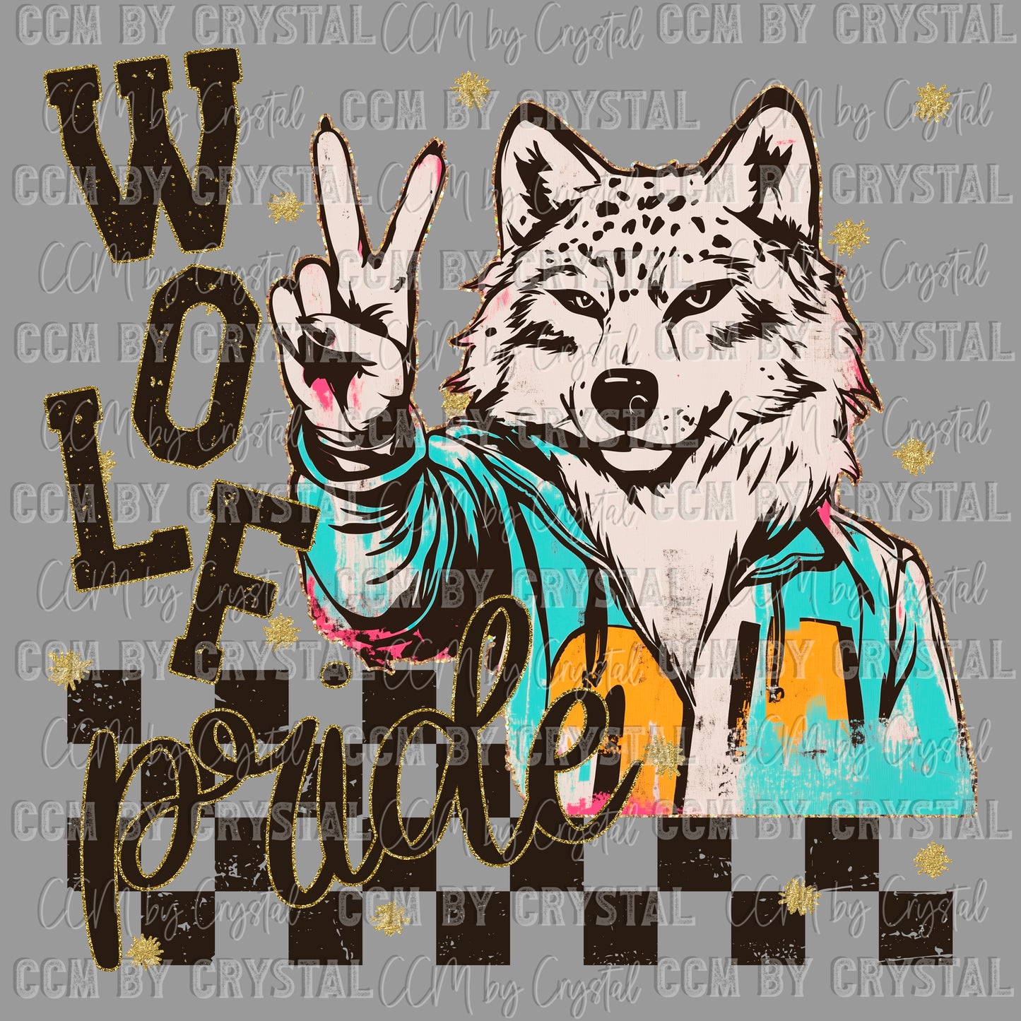 Wolf Pride Peace Sign Colorful Mascot Ready to Press Transfer DTF Transfer Sublimation Transfer