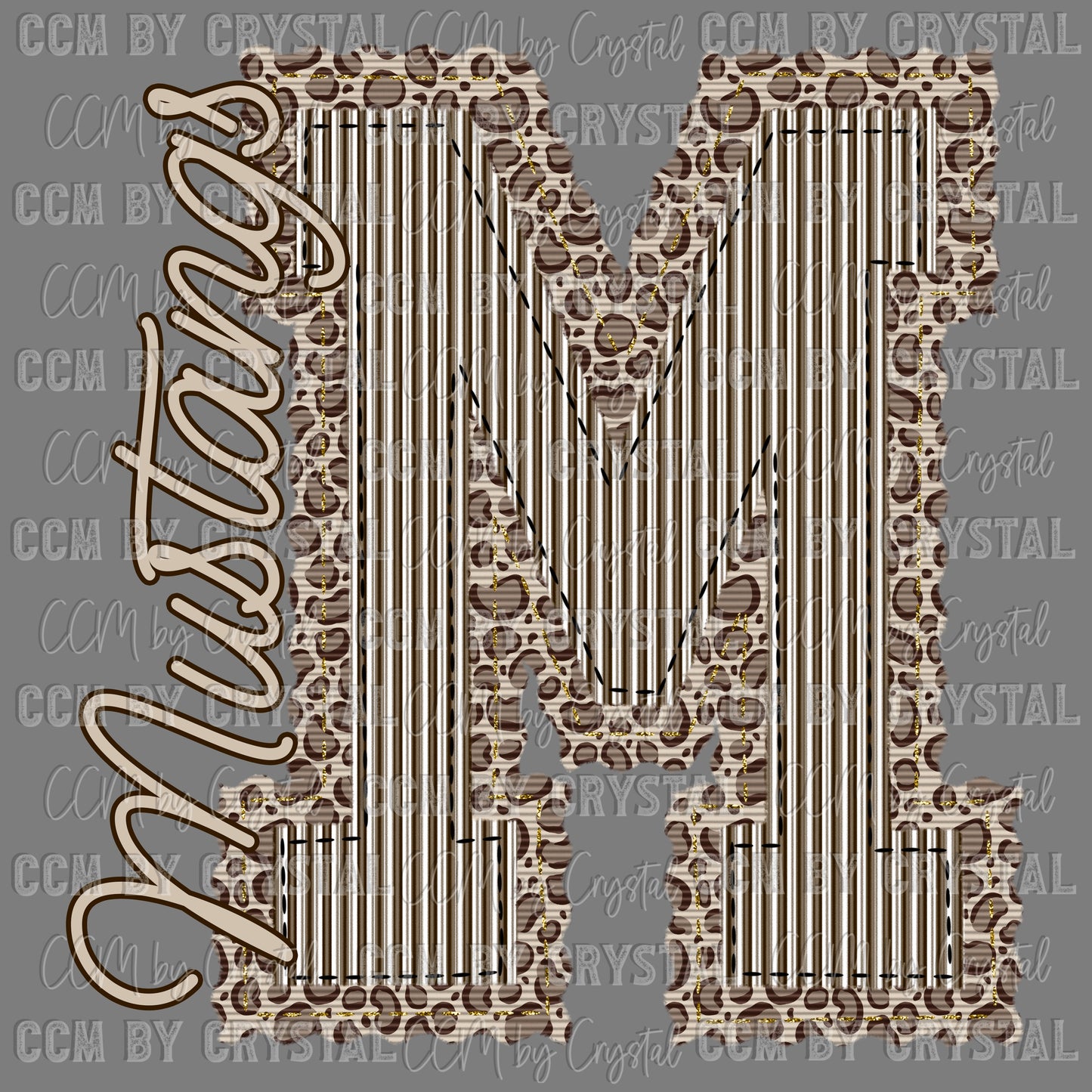 M Mustangs Leopard Mascot Ready to Press Transfer DTF Transfer Sublimation Transfer