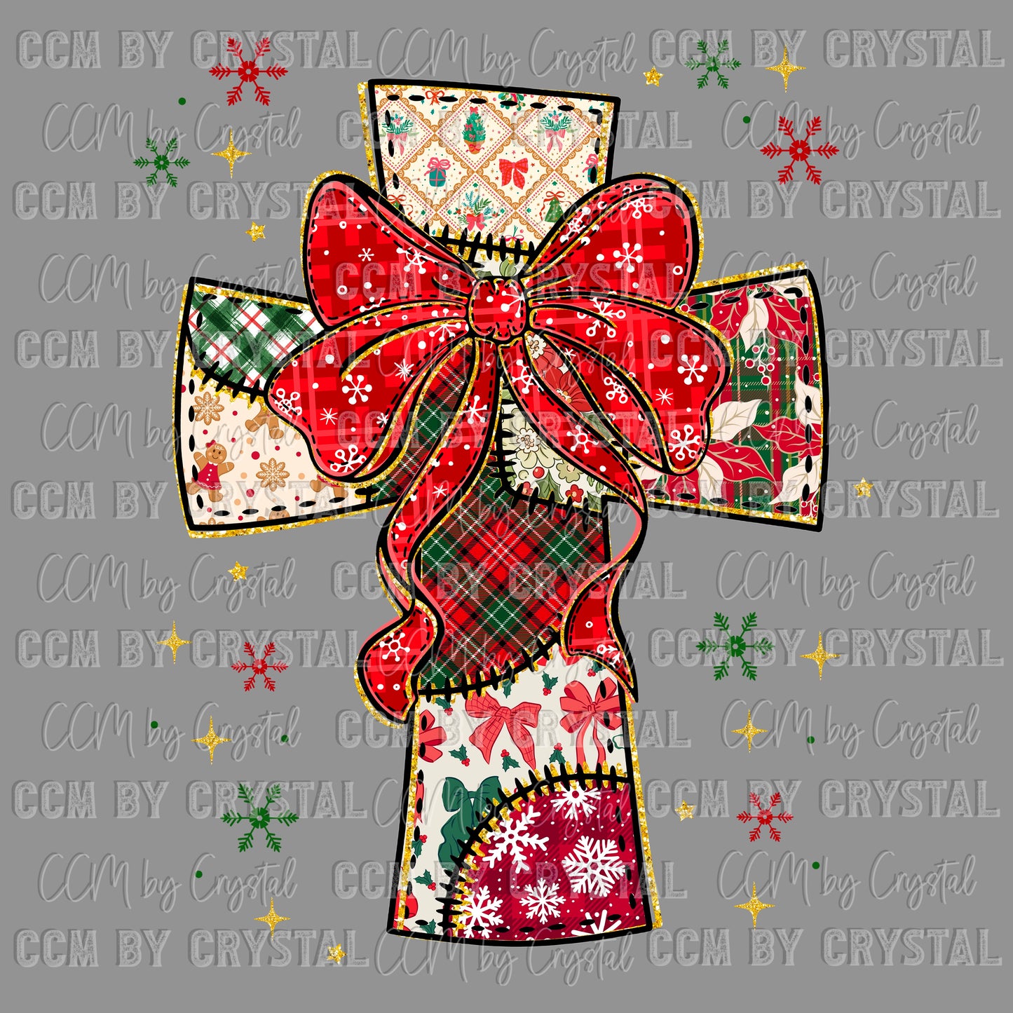 Patchwork Cross Christmas Ready to Press Transfer DTF Transfer Sublimation Transfer