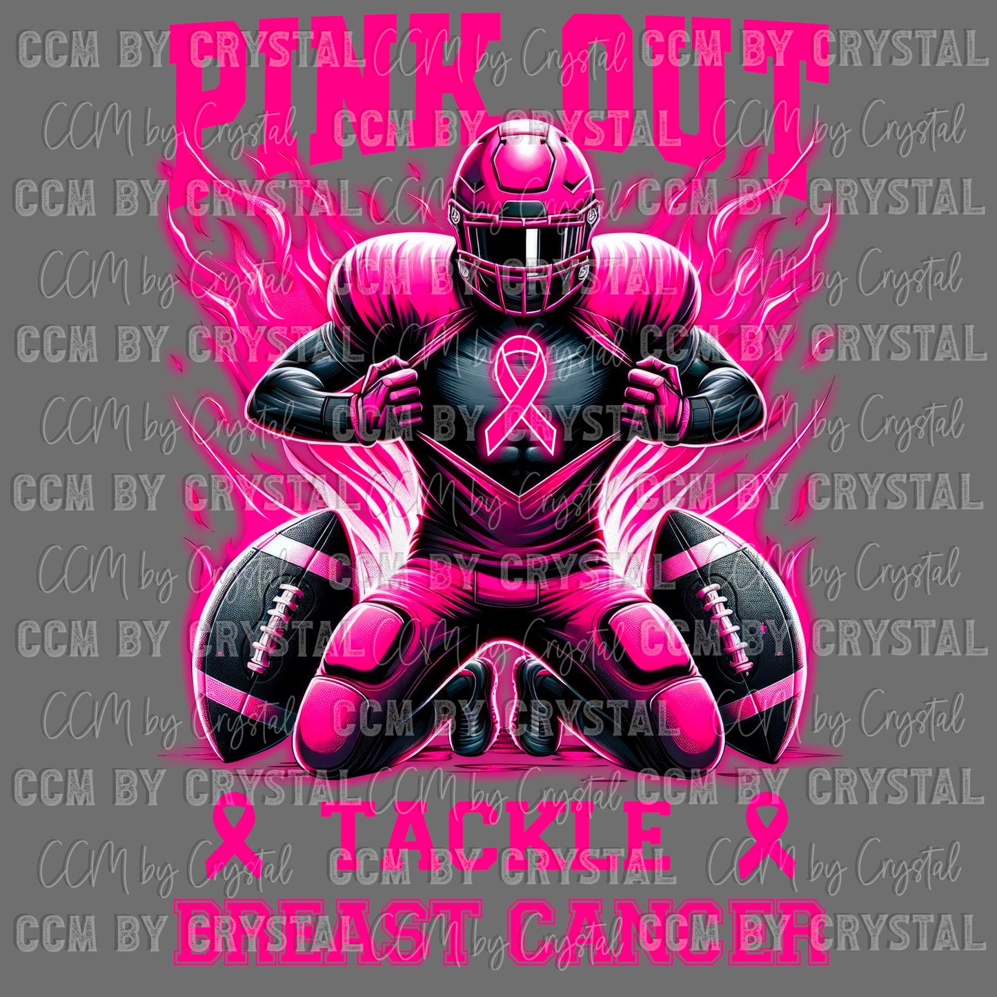 Tackle Breast Cancer Pink Out Mascot Sports Ready to Press Transfer DTF Transfer Sublimation Transfer