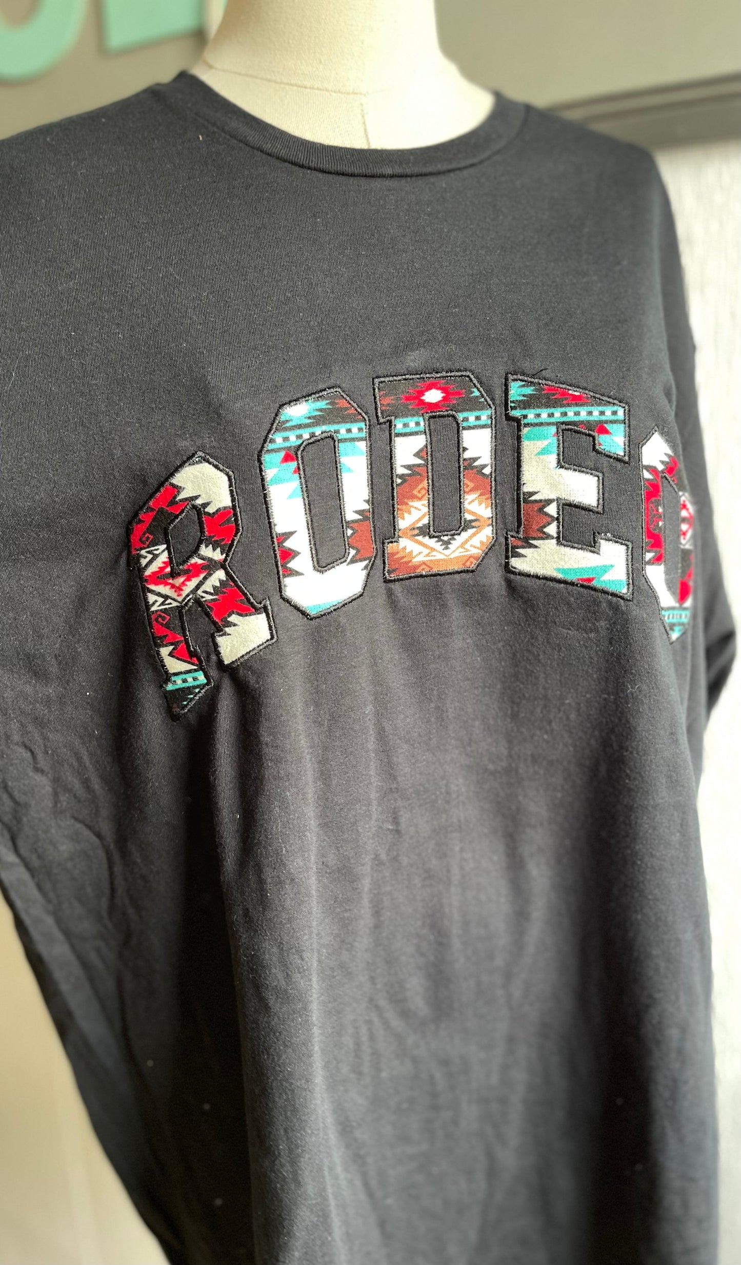 Western Aztec Rodeo Embroidered Applique T-Shirt