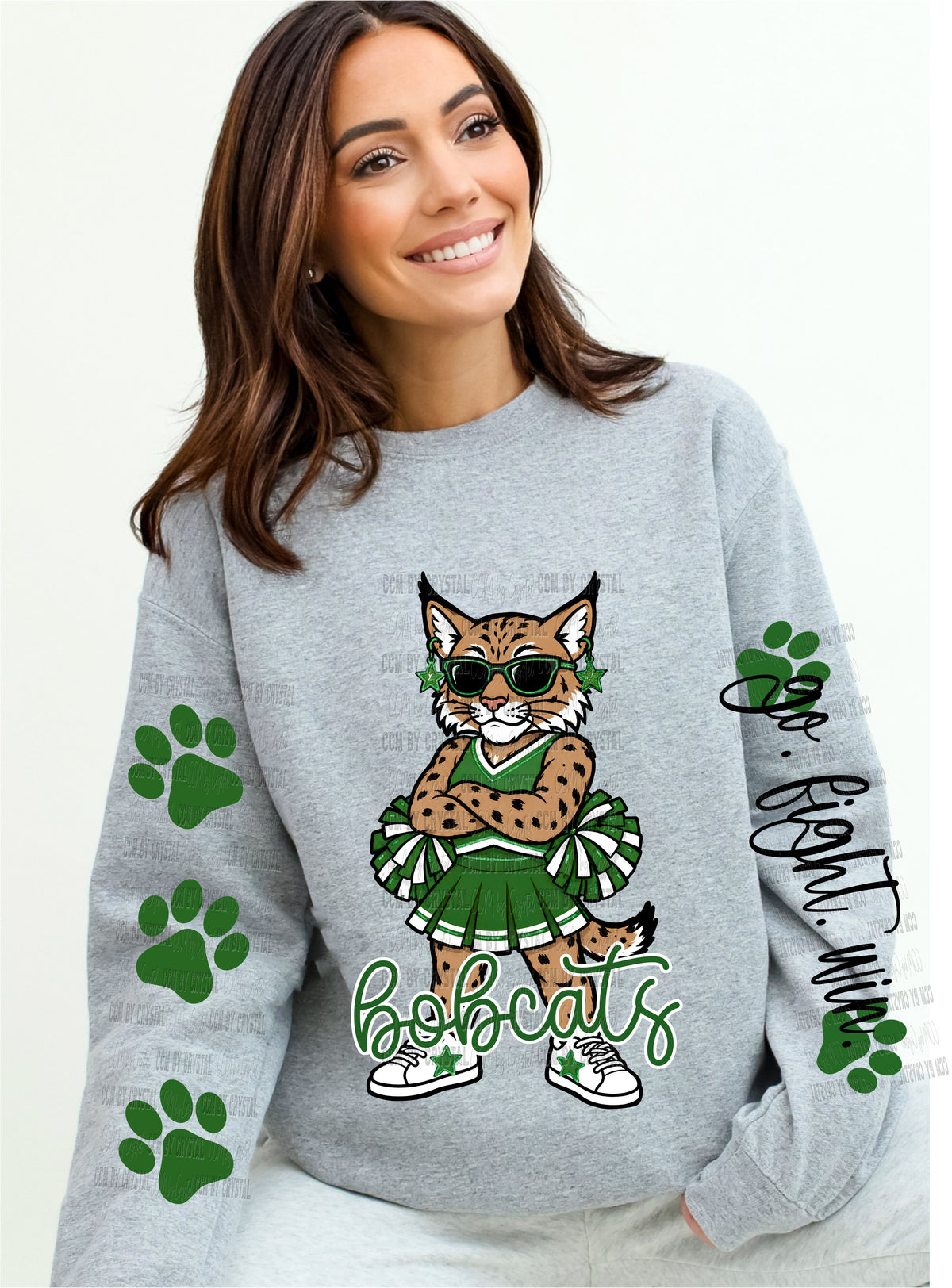 Bobcats Green Cheerleader Go Fight Win T-Shirt Sweatshirt