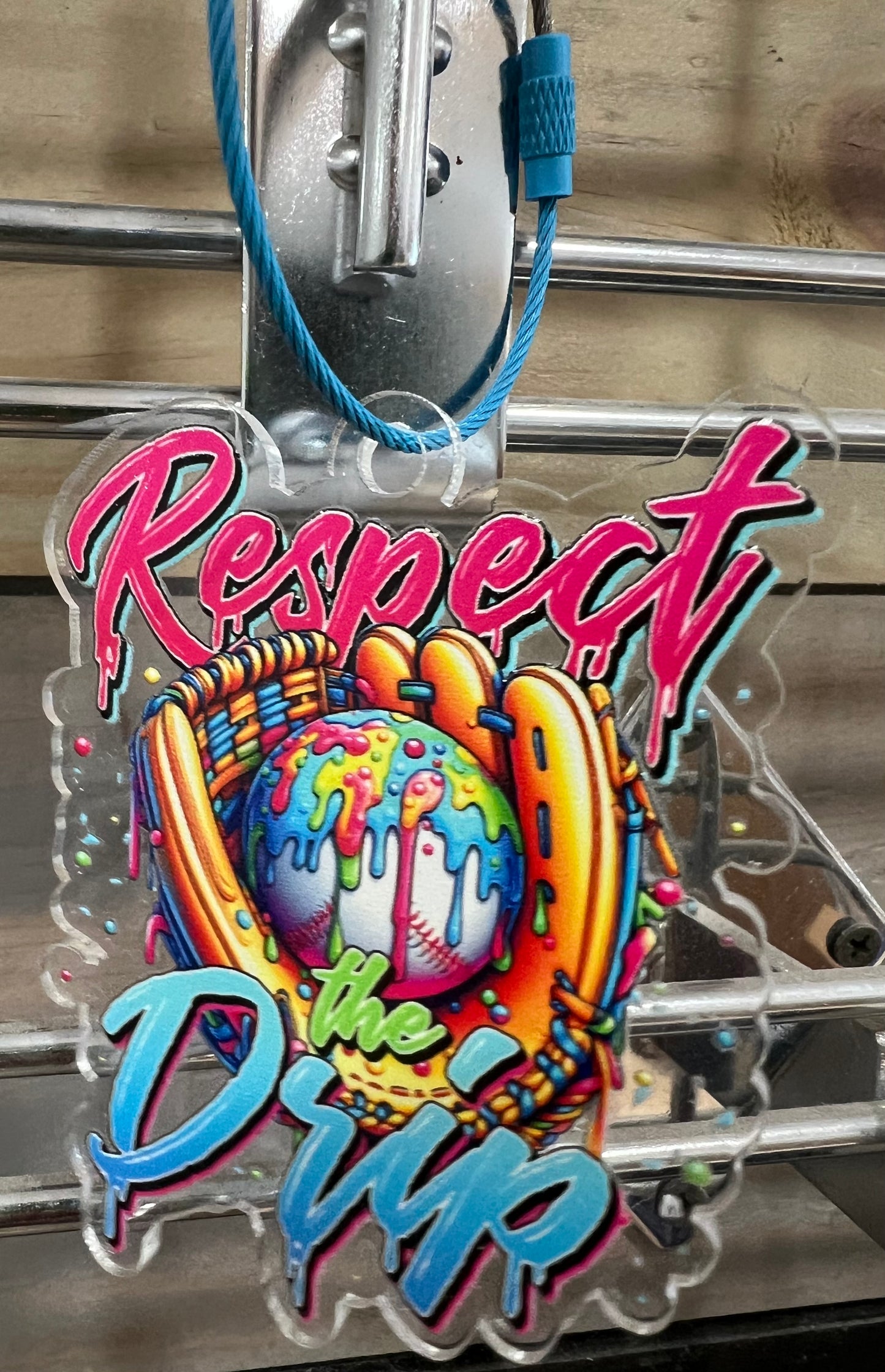 Respect the Drip Baseball Keychain Ball/Bat Bag Tag