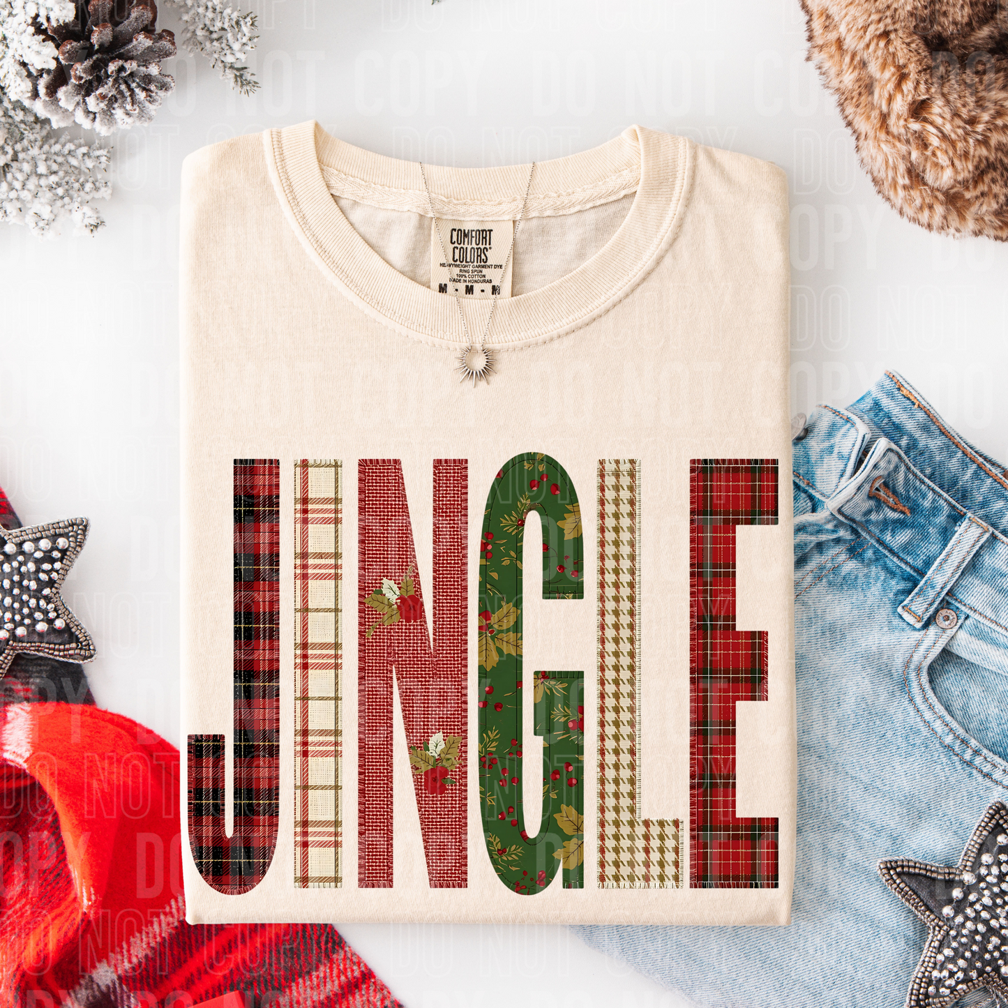 Jingle Christmas Faux Fake Patch Ready to Press Transfer DTF Transfer Sublimation Transfer