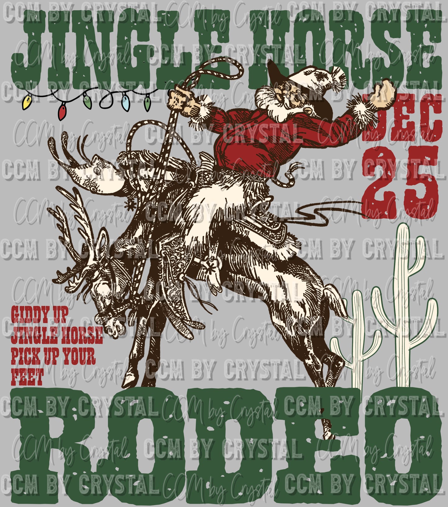 Jingle Horse Rodeo Santa Christmas Ready To Press Transfer DTF Sublimation