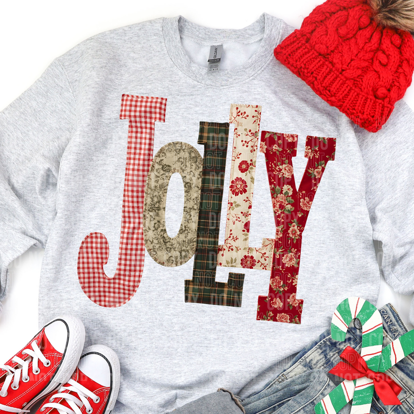 Jolly Christmas Floral Faux Fake Patch Ready to Press Transfer DTF Transfer Sublimation Transfer
