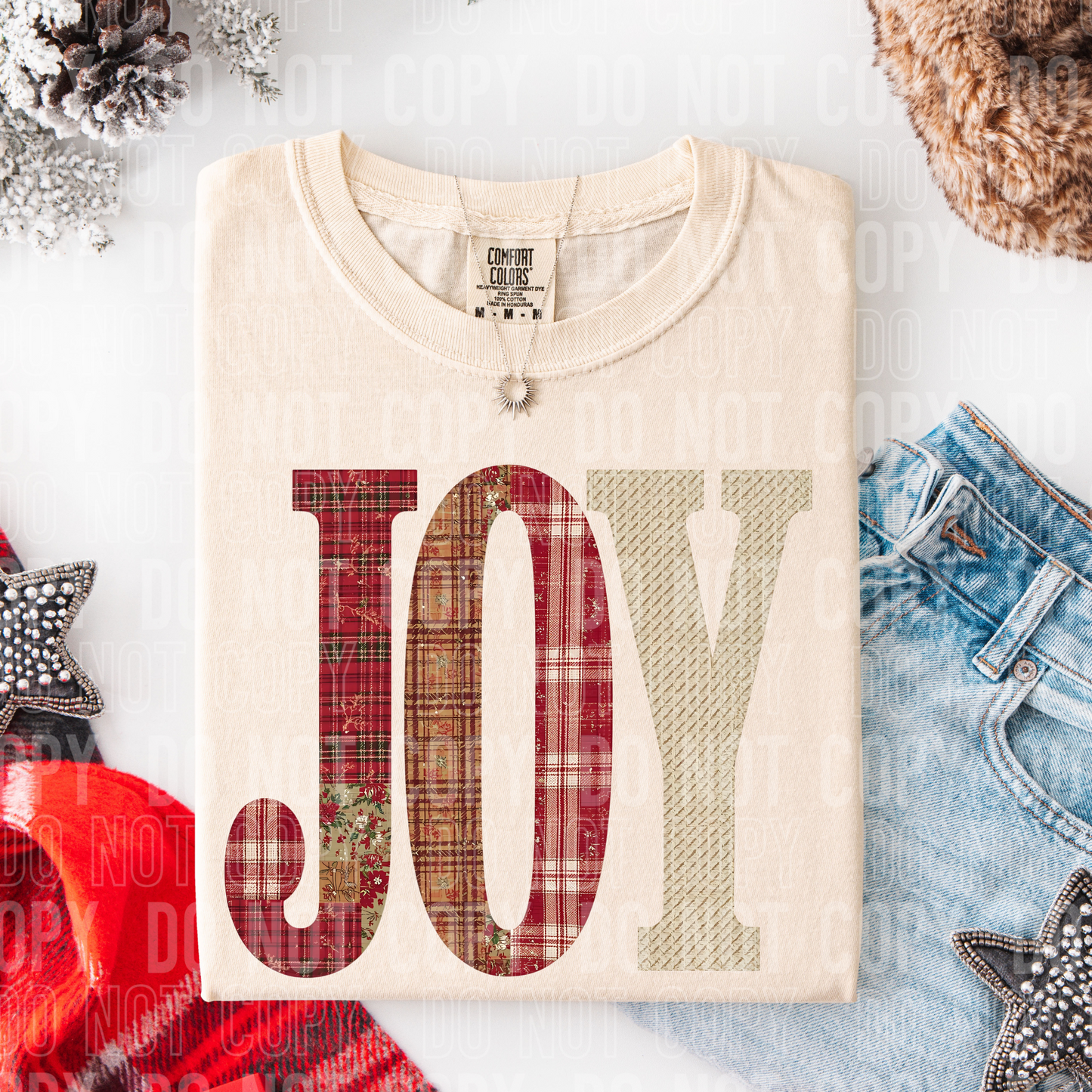 Joy Christmas Faux Fake Patch Ready to Press Transfer DTF Transfer Sublimation Transfer