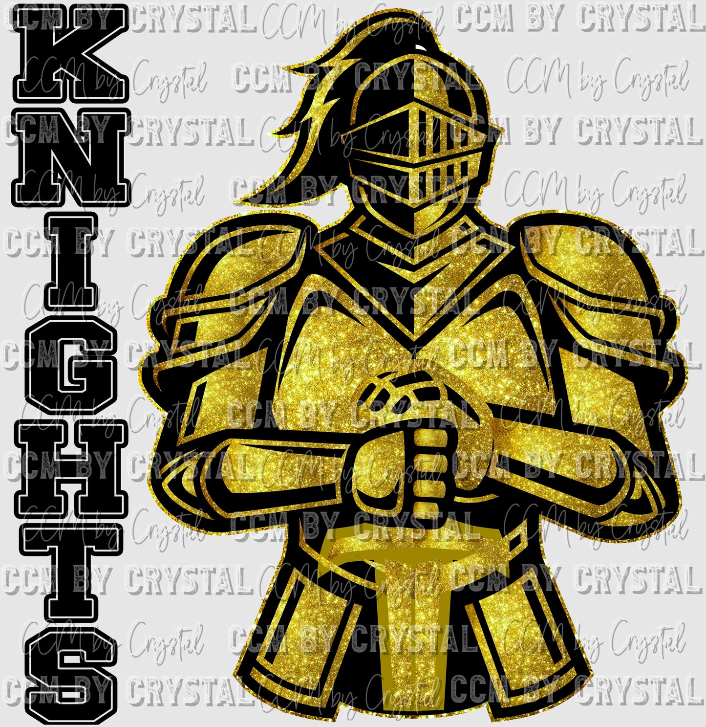 Knights Gold Glitter Mascot Ready to Press Transfer