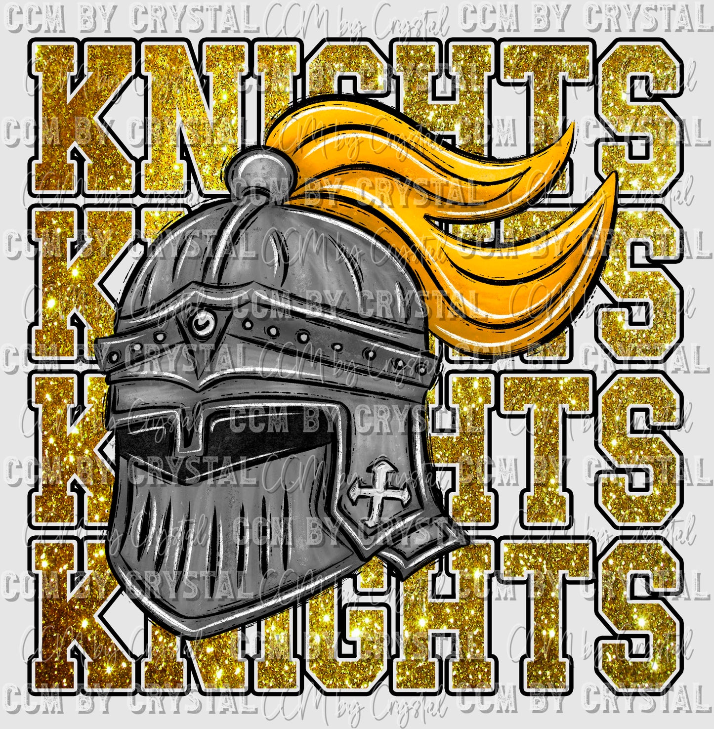 Knights Stacked Gold Glitter Mascot Ready to Press Transfer