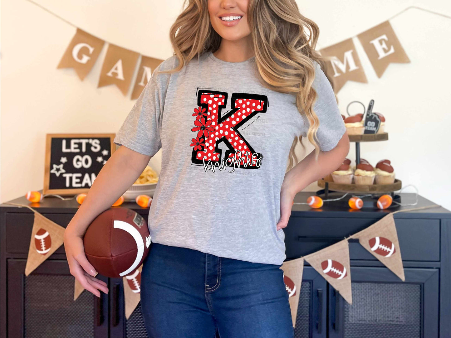 Knight Red Flowers Dots Sports Mascot Ready to Press Transfer DTF Transfer Sublimation Transfer