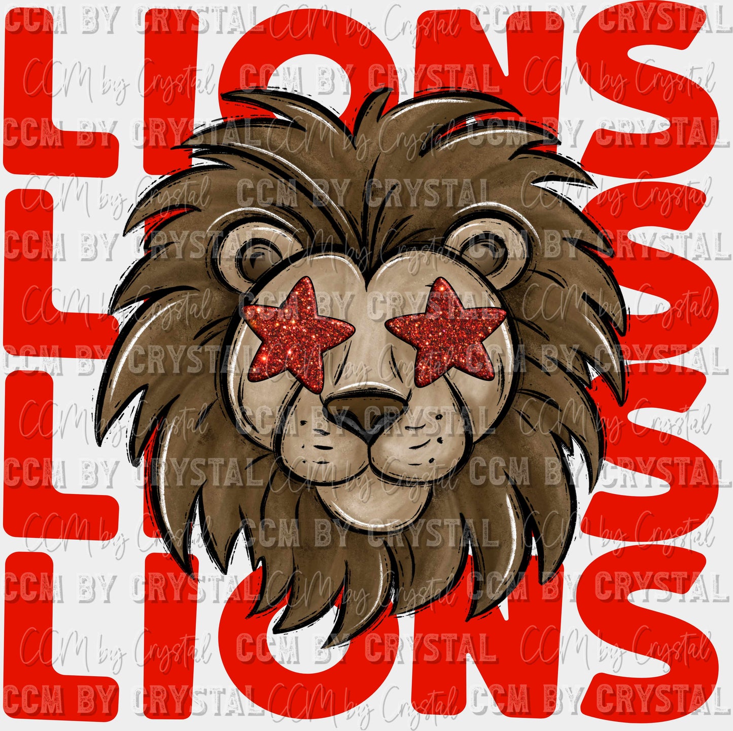 Lions Stacked with Red Glitter Stars Mascot PNG Digital File ONLY