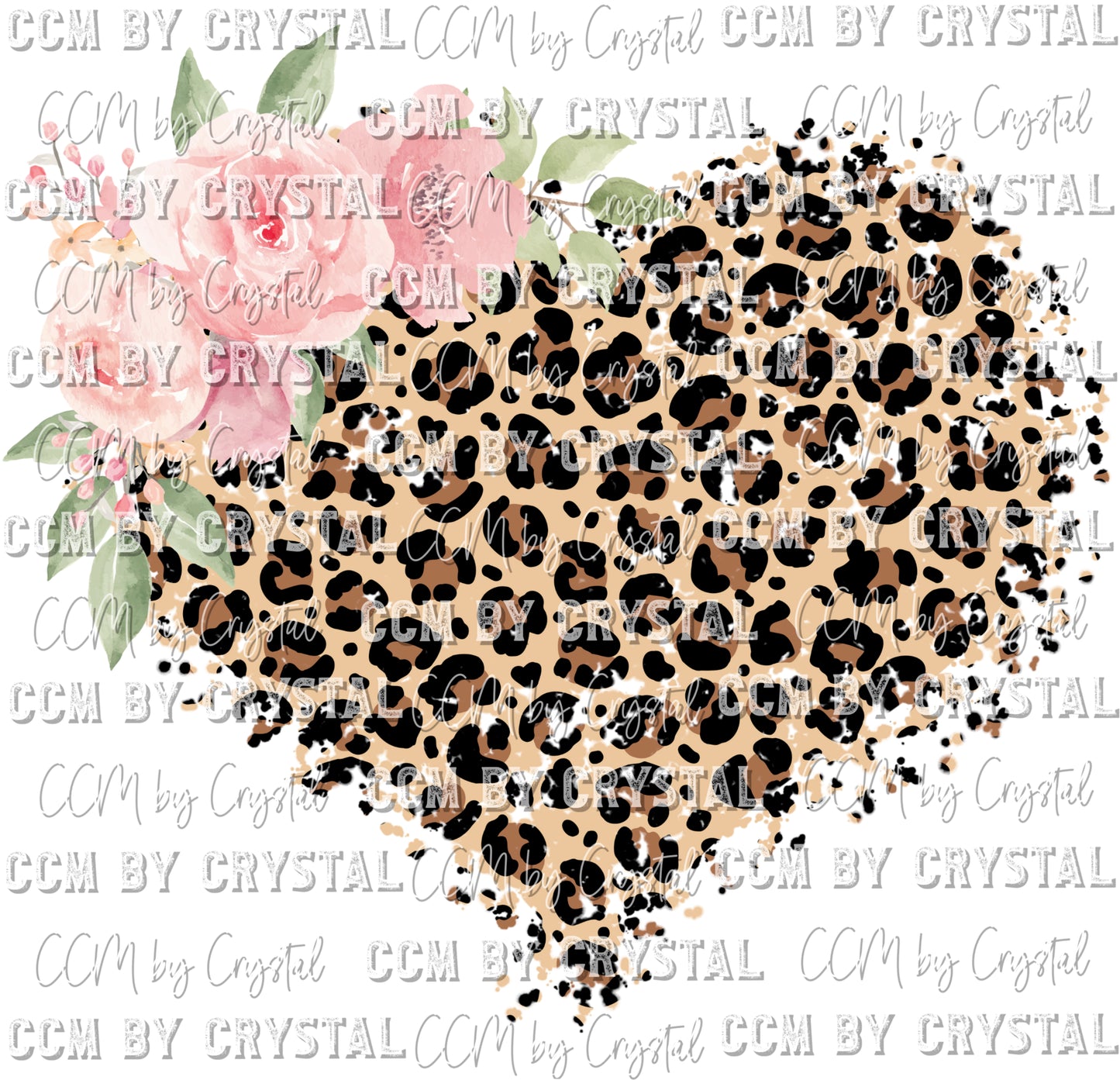 Leopard Print Heart Flowers Ready to Press Transfer