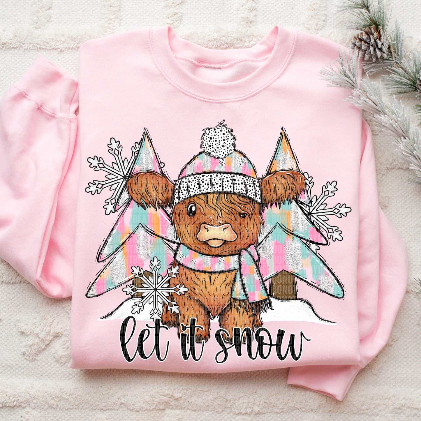 Let It Snow Highland Cow Winter Ready to Press Transfer DTF Transfer Sublimation Transfer