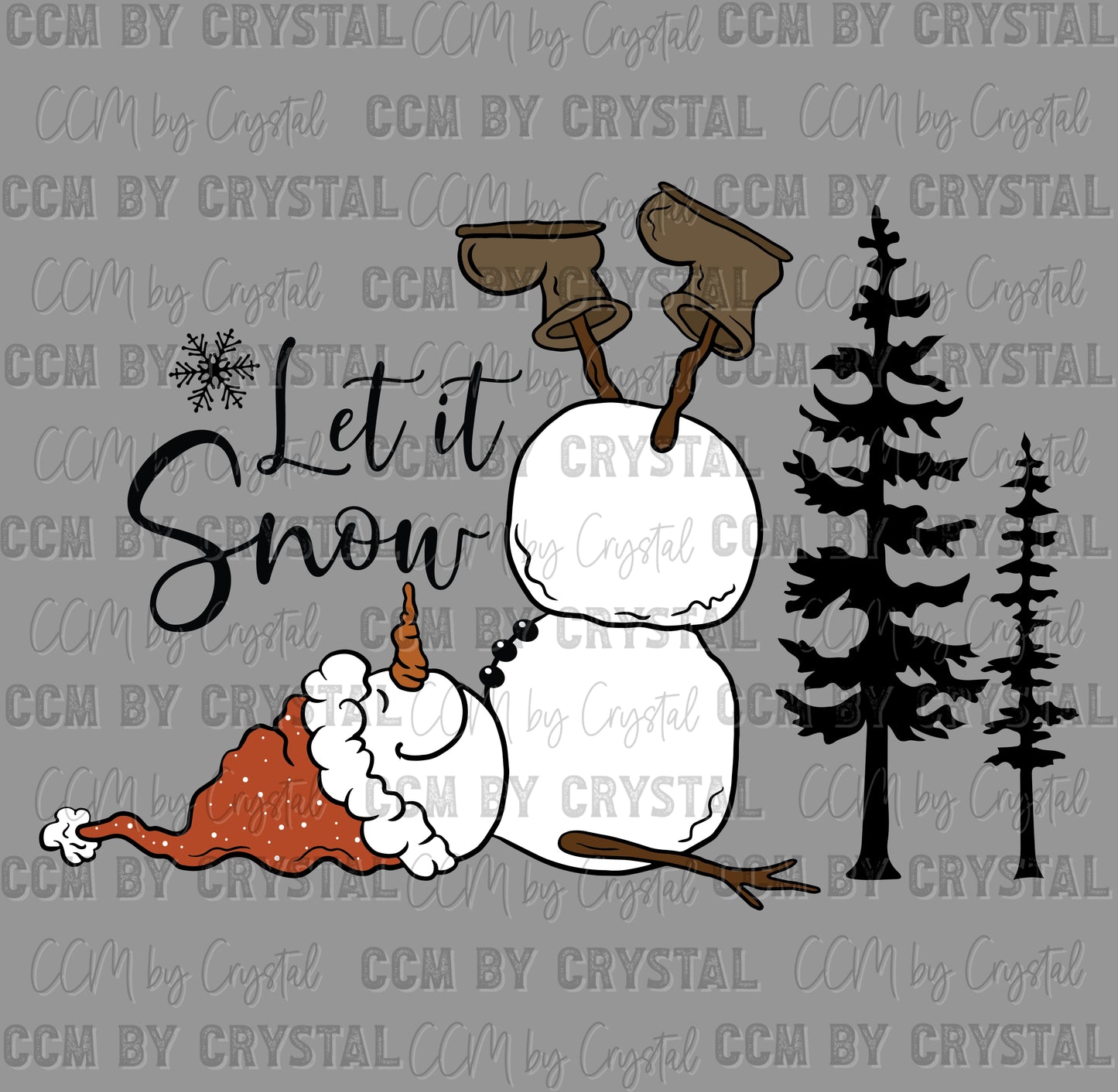 Let it Snow Snowman Tree Christmas Winter Ready to Press Transfer DTF Transfer Sublimation Transfer