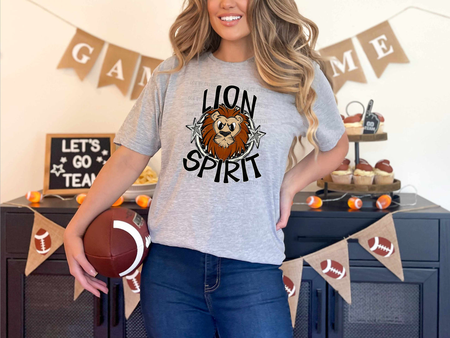 Lion Spirit Stars Checkered Sports Mascot Ready to Press Transfer DTF Transfer Sublimation Transfer