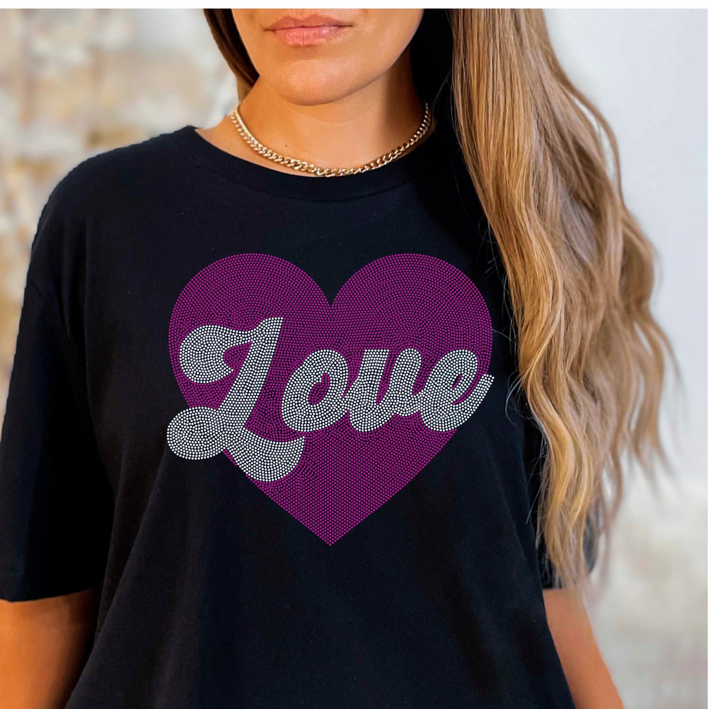 Love Heart Valentine's Day 11" Wide 2- Color Spangle Ready to Press Spangle Transfer Sparkle Bling